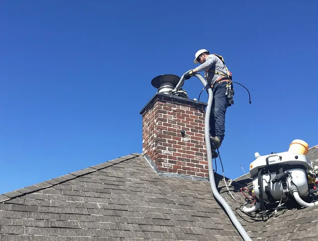 Dedicated Bloomfield Chimney Sweep team member cleaning a chimney in Bloomfield, CT